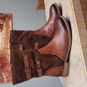 Leather & Suede Buckle Boots